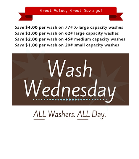 Save money on all washers all day every Wednesday.